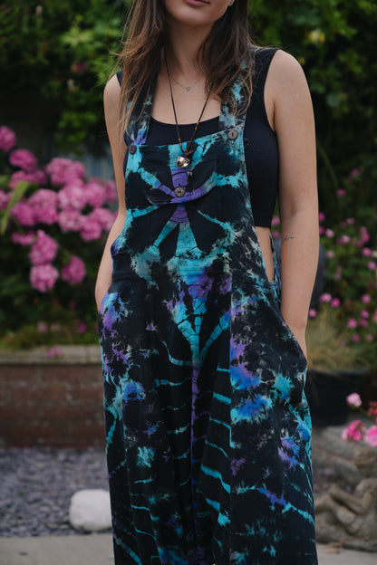Indian Tie Dye Dungarees Drop Crotch, Stonewashed