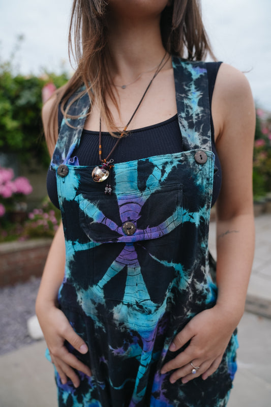 Indian Tie Dye Dungarees Drop Crotch, Stonewashed