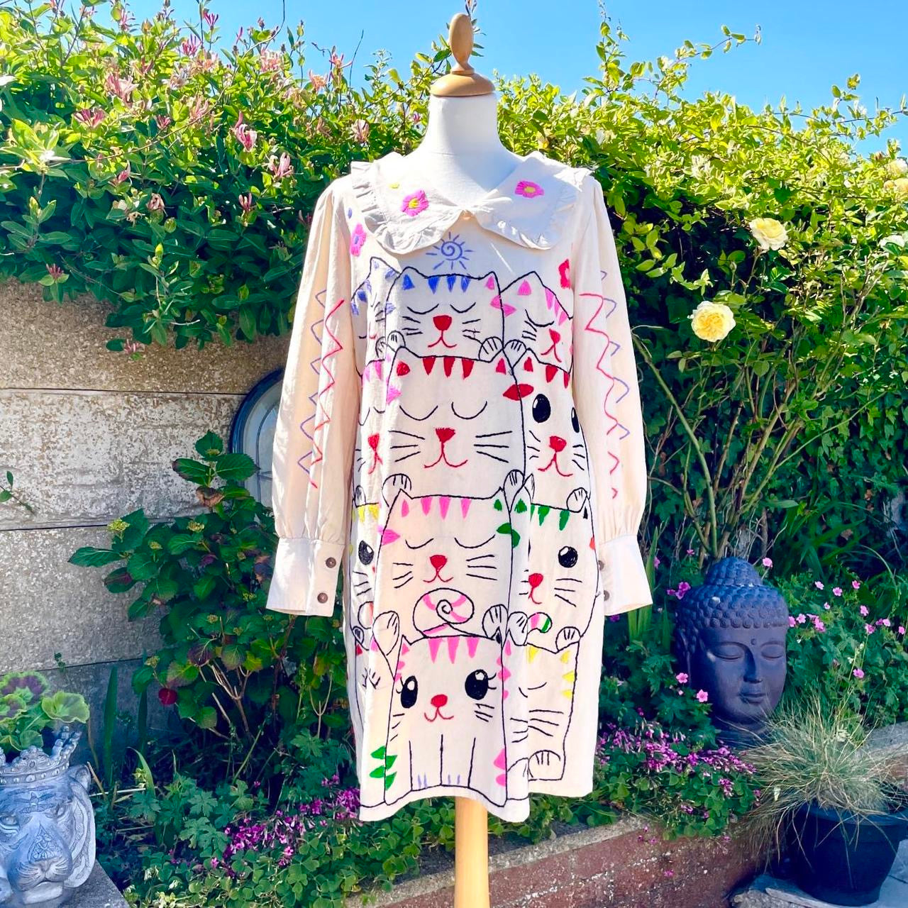 Vintage Hand Embroidered Cat Dress