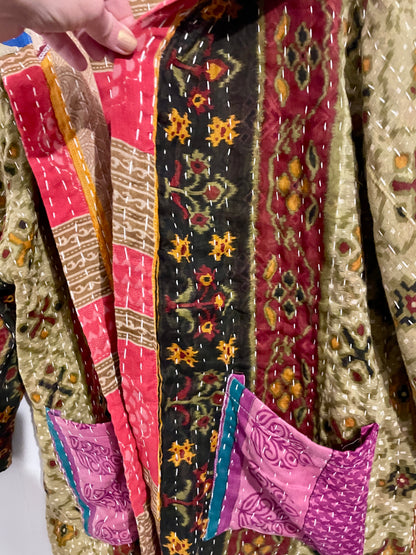 Unisex Vintage Kantha Hooded Jacket