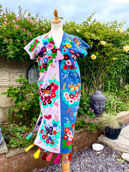 Vintage Thai Hand Embroidered Butterfly Dress