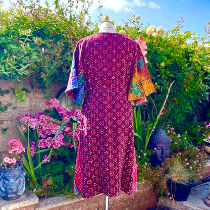 Vintage Reversible Kantha Flared Midi Dress
