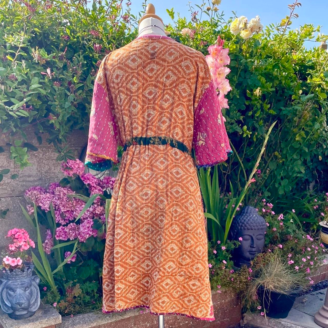 Vintage Reversible Kantha Flared Midi Dress