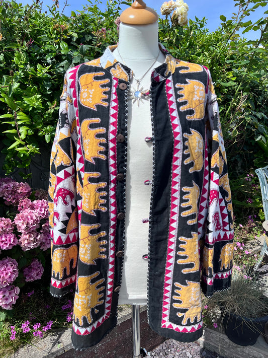 Vintage Indian Kantha Elephant Jacket Size S/M