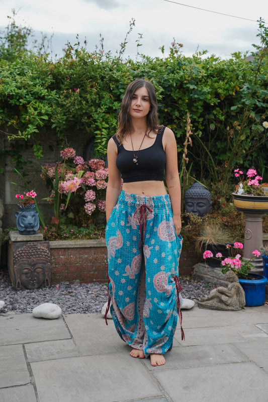 Vintage Kantha Cinched Palazzo Pants