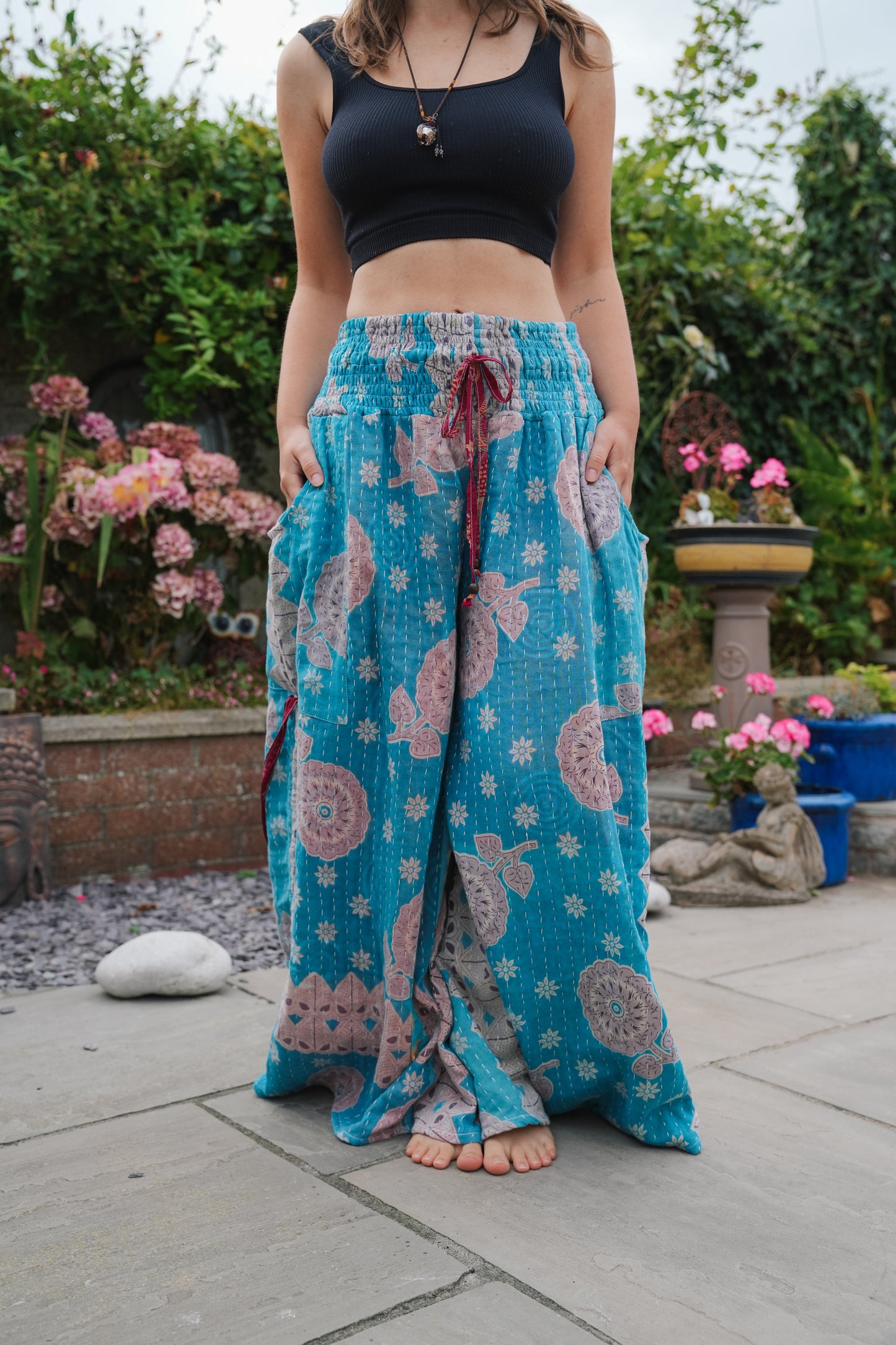 Vintage Kantha Cinched Palazzo Pants