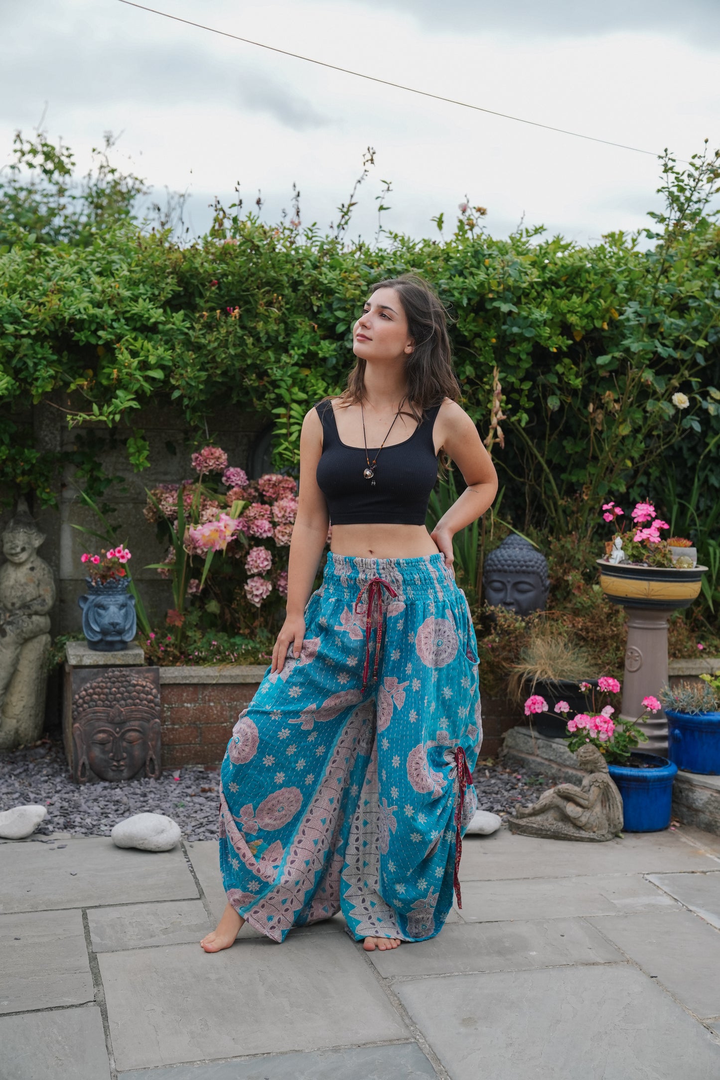 Vintage Kantha Cinched Palazzo Pants