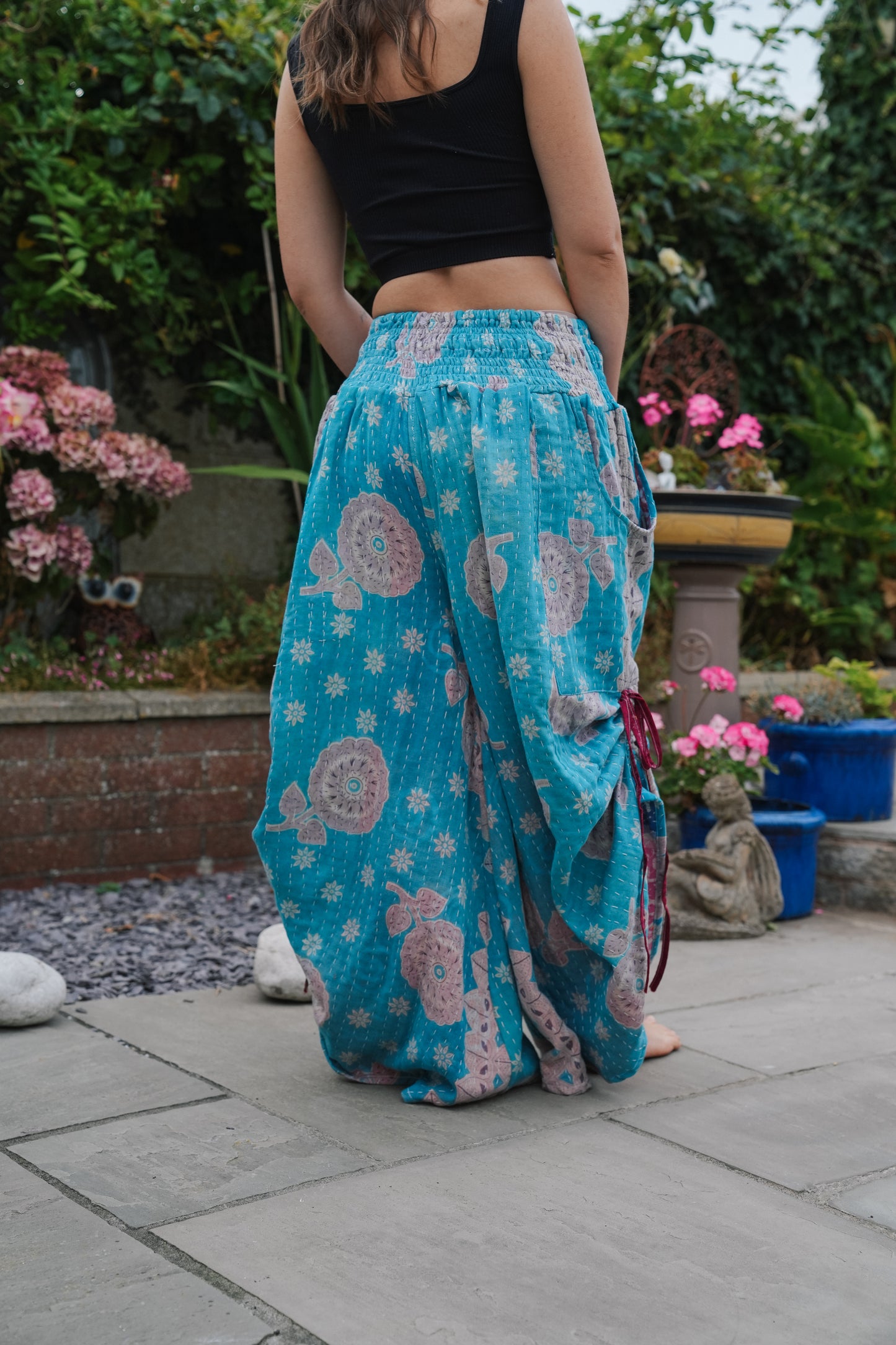 Vintage Kantha Cinched Palazzo Pants