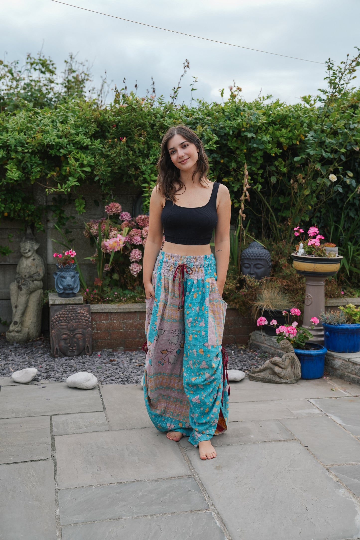 Vintage Kantha Cinched Palazzo Pants