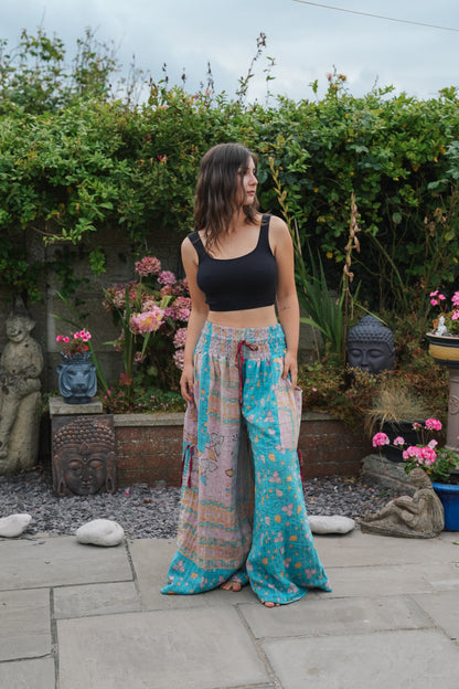 Vintage Kantha Cinched Palazzo Pants