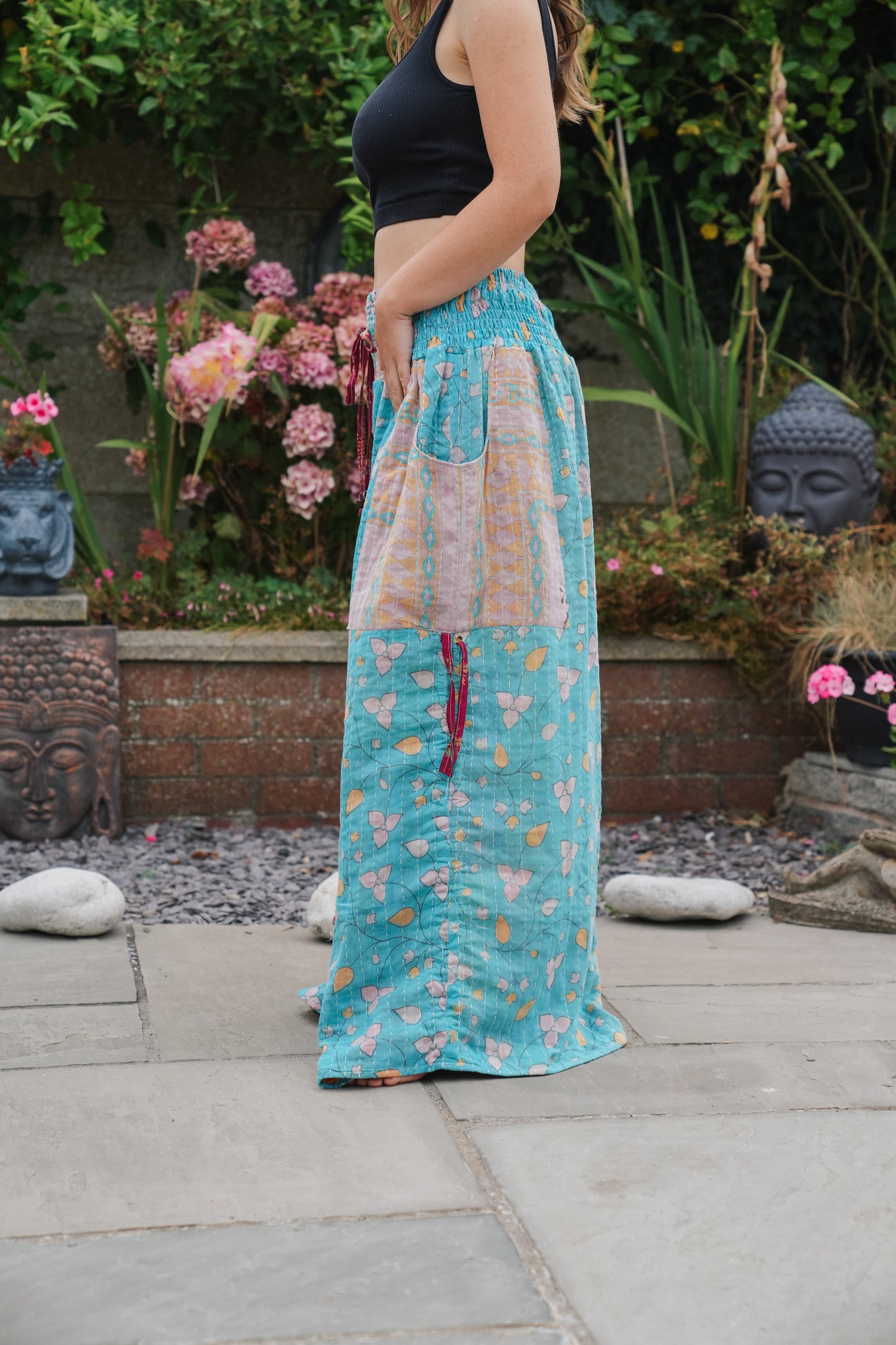 Vintage Kantha Cinched Palazzo Pants