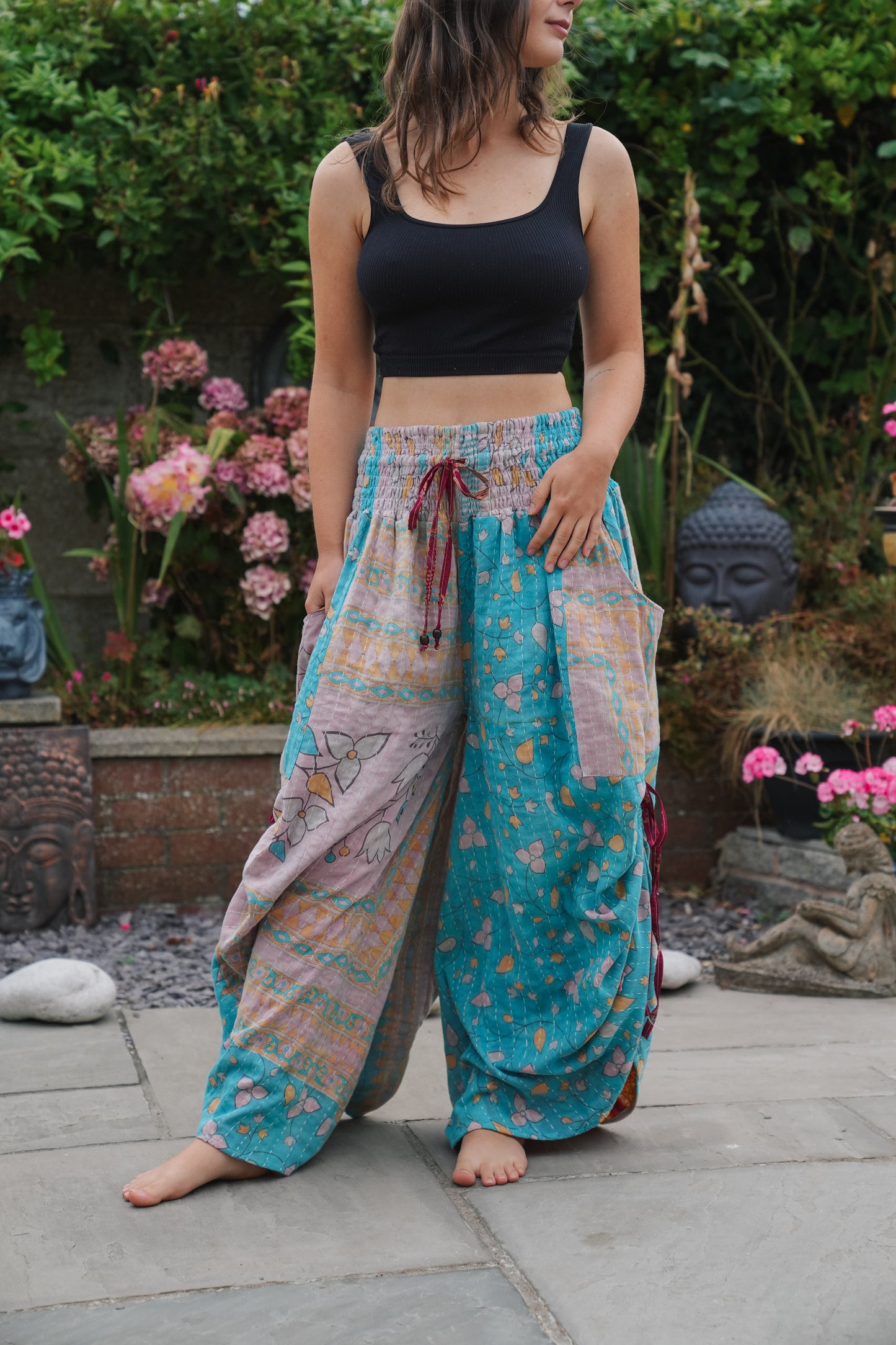 Vintage Kantha Cinched Palazzo Pants