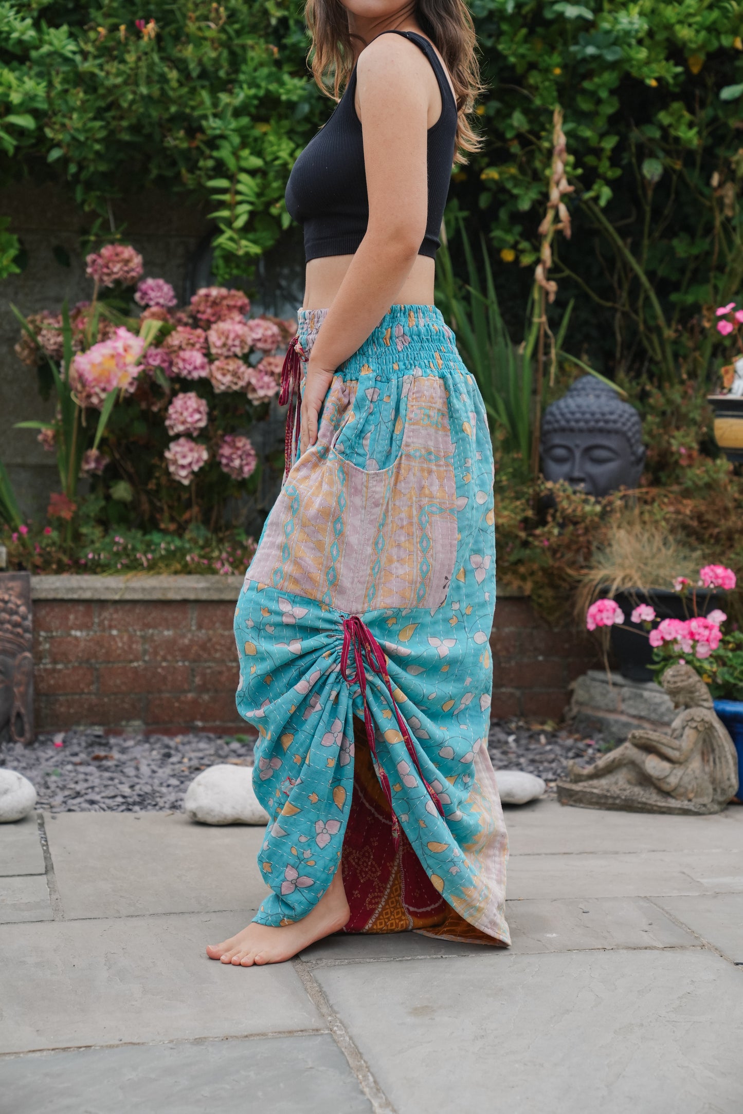 Vintage Kantha Cinched Palazzo Pants