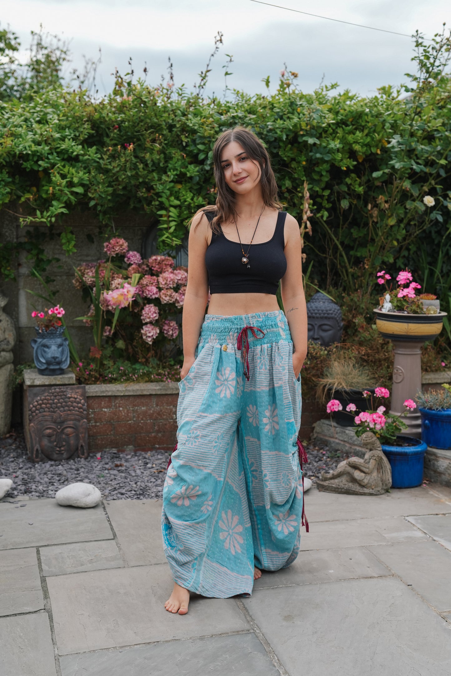Vintage Kantha Cinched Palazzo Pants