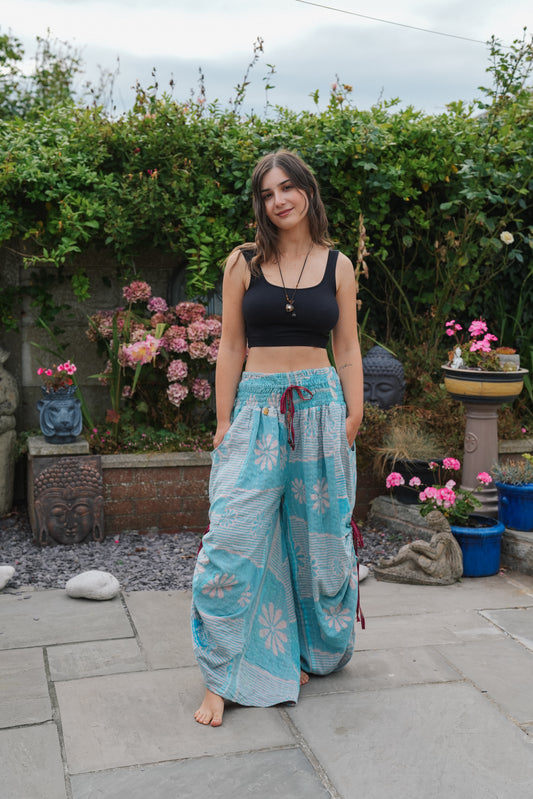 Vintage Kantha Cinched Palazzo Pants