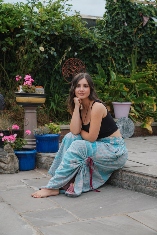 Vintage Kantha Cinched Palazzo Pants