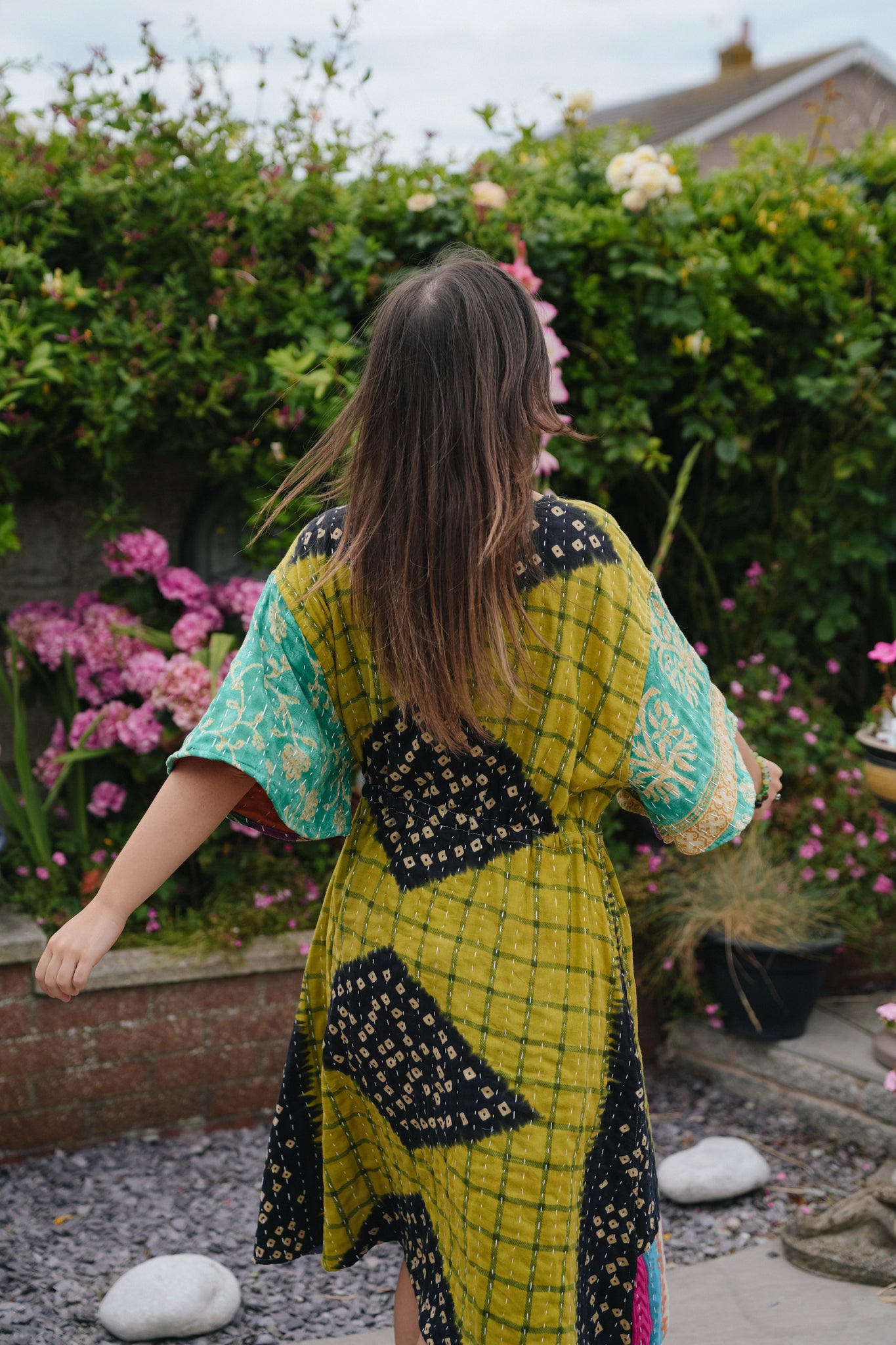 Vintage Reversible Kantha Flared Midi Dress