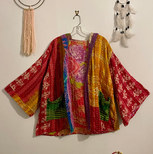 Unisex Vintage Kantha Hooded Jacket