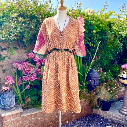 Vintage Reversible Kantha Flared Midi Dress
