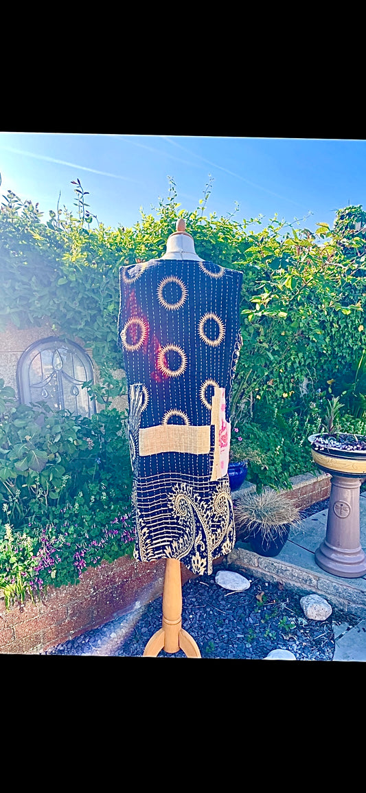 Vintage Reversible Kantha Straight Midi Dress