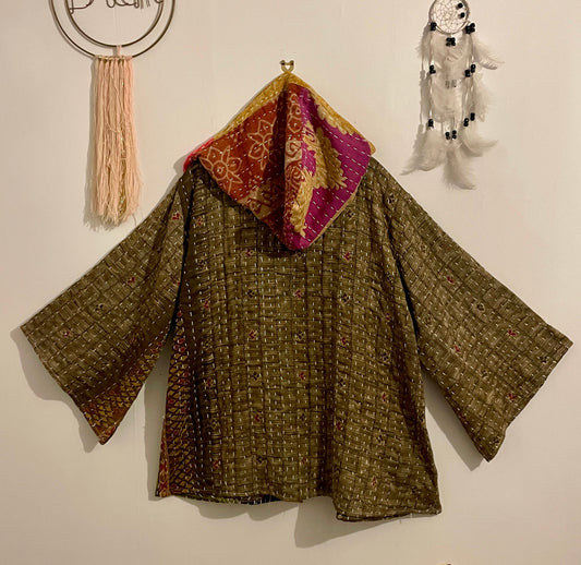 Unisex Vintage Kantha Hooded Jacket