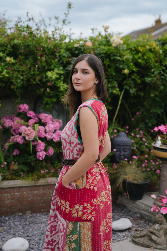 Vintage Reversible Kantha Straight Midi Dress