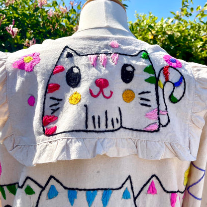 Vintage Hand Embroidered Cat Dress