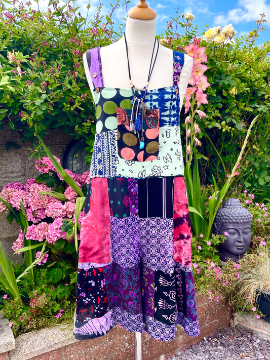 Indian Patchwork Dungaree Shorts/Playsuit