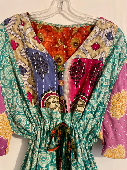 Vintage Reversible Kantha Flared Midi Dress