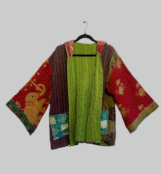 Vintage Reversible Kantha Hooded Jacket Unisex