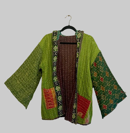 Vintage Reversible Kantha Hooded Jacket Unisex