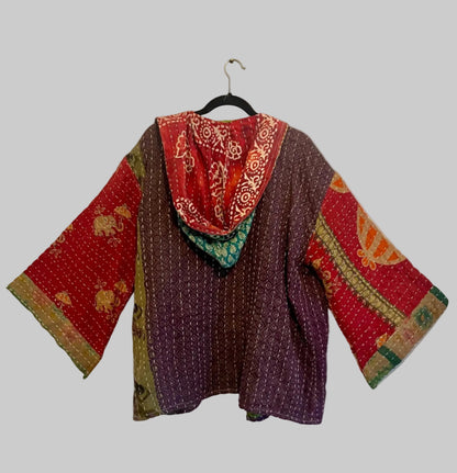 Vintage Reversible Kantha Hooded Jacket Unisex