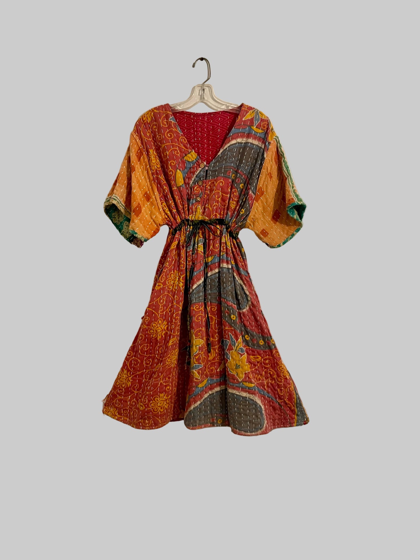 Vintage Reversible Kantha Flared Midi Dress