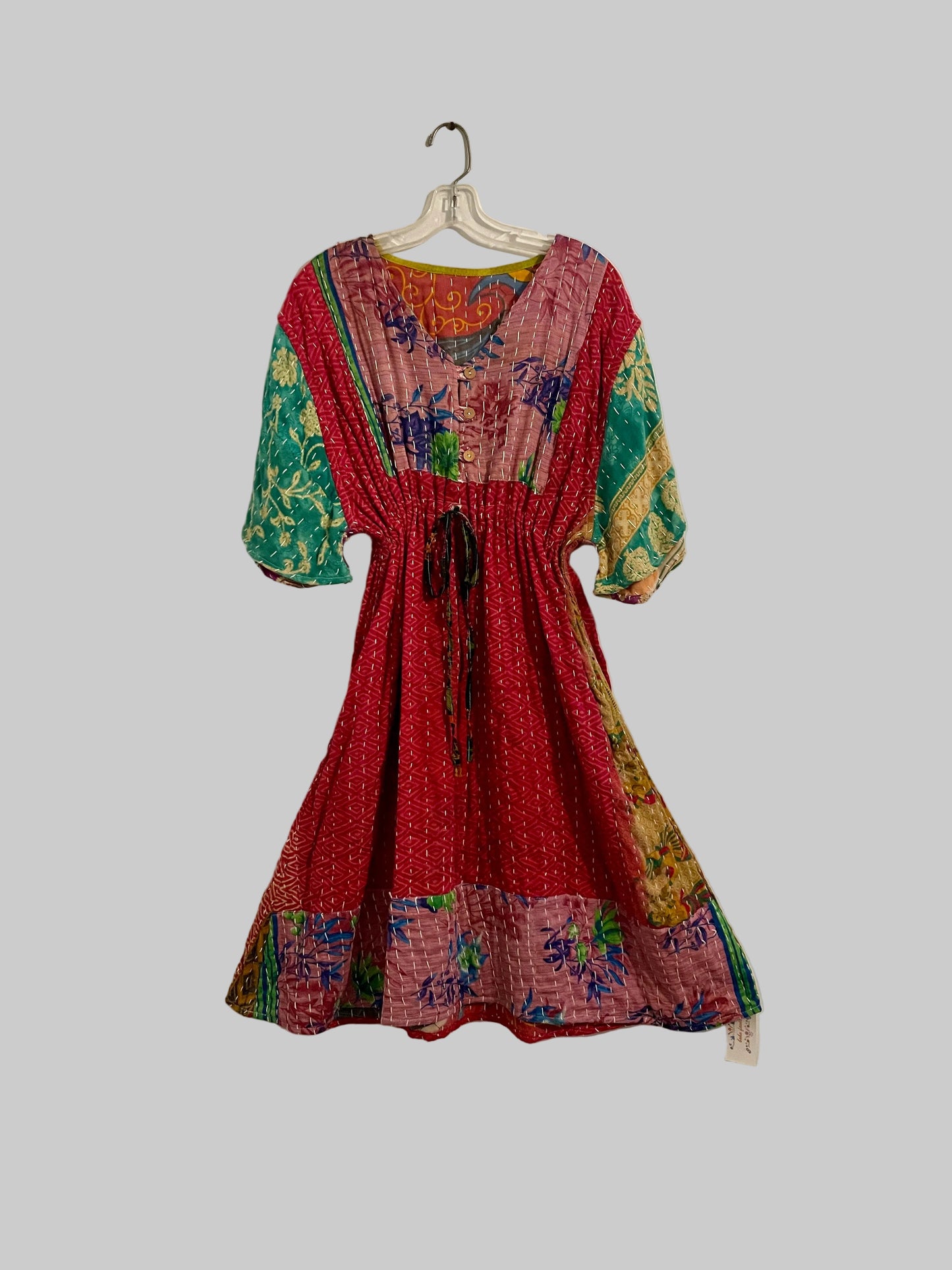 Vintage Reversible Kantha Flared Midi Dress