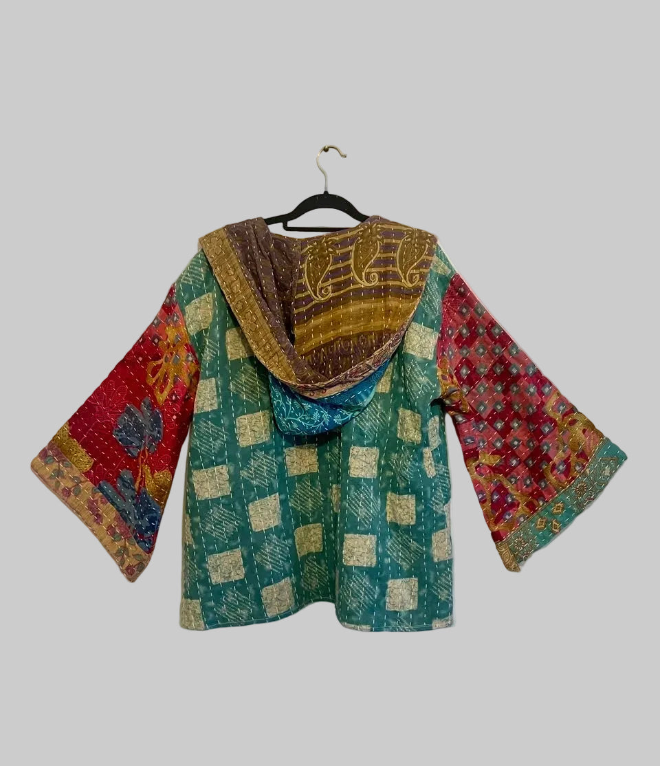 Vintage Reversible Kantha Hooded Jacket Unisex