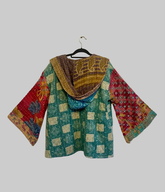 Vintage Reversible Kantha Hooded Jacket Unisex