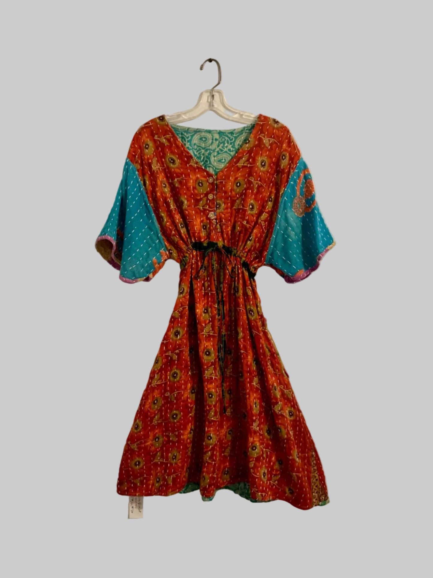 Vintage Reversible Kantha Flared Midi Dress