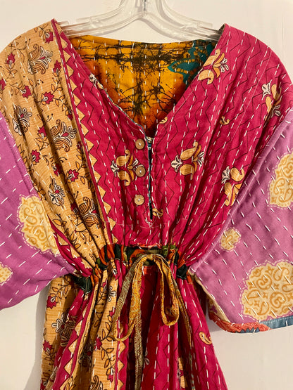 Vintage Reversible Kantha Flared Midi Dress