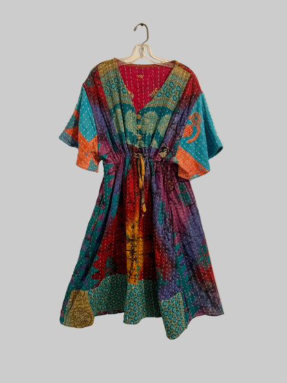 Vintage Reversible Kantha Flared Midi Dress