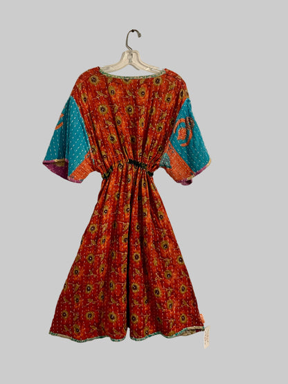 Vintage Reversible Kantha Flared Midi Dress