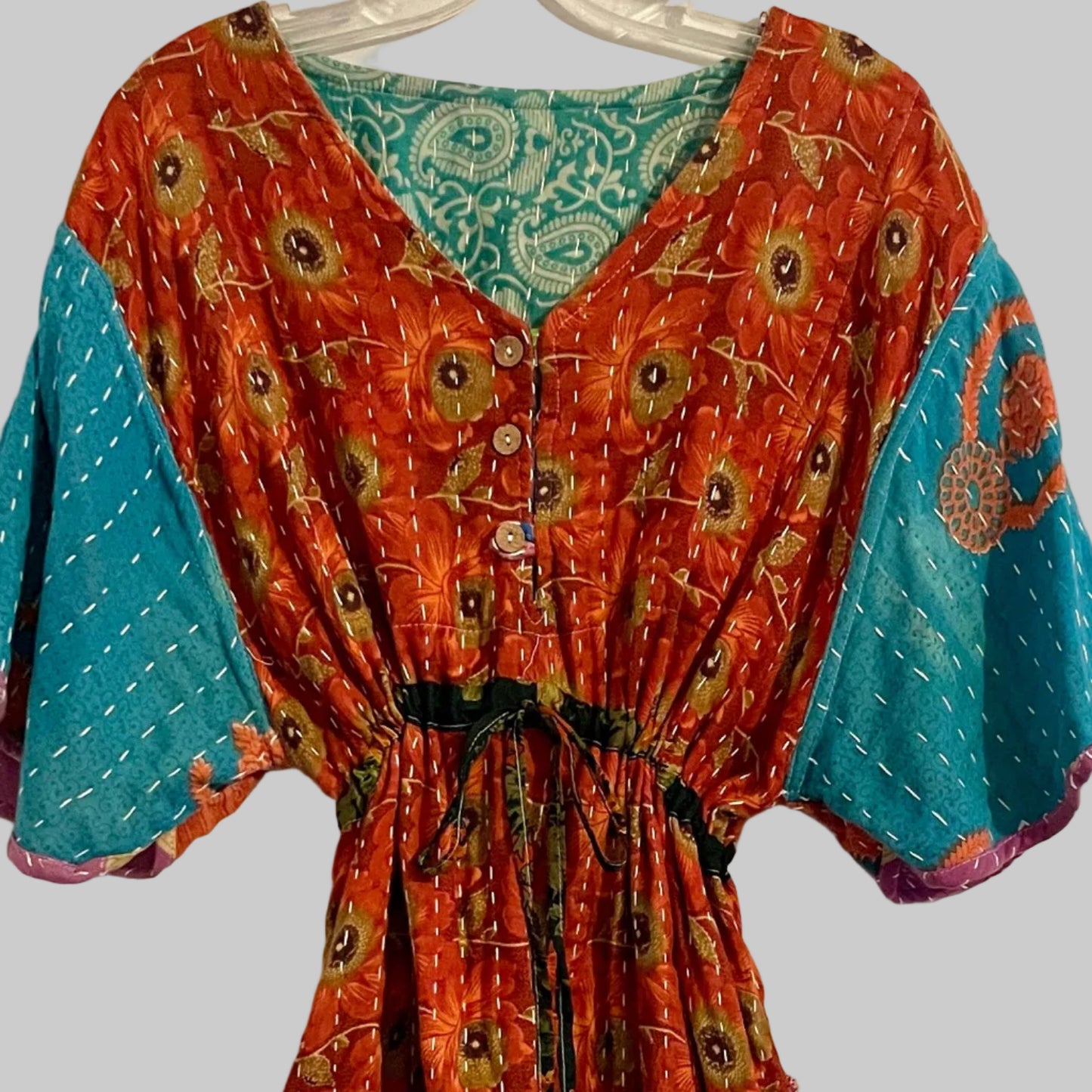 Vintage Reversible Kantha Flared Midi Dress