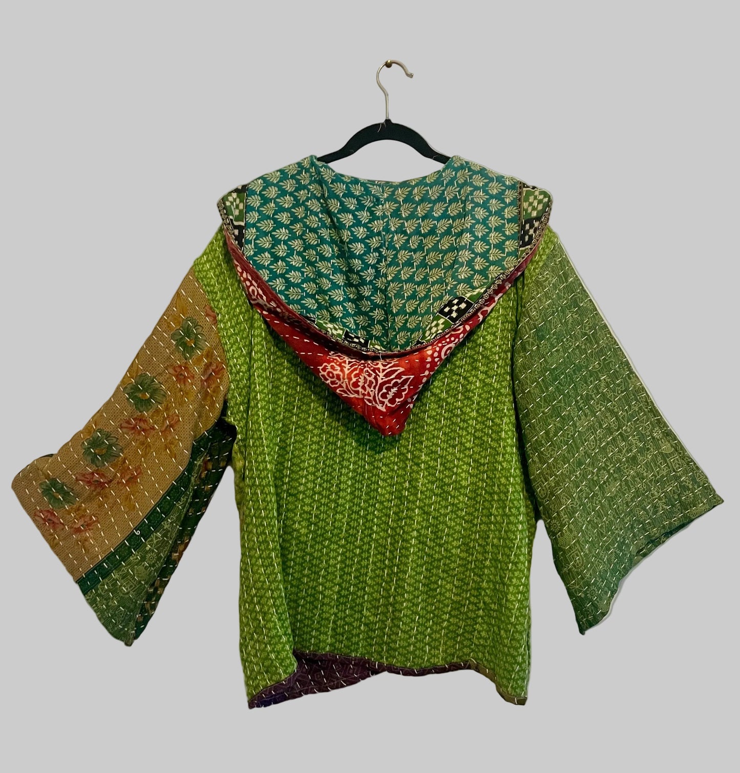 Vintage Reversible Kantha Hooded Jacket Unisex