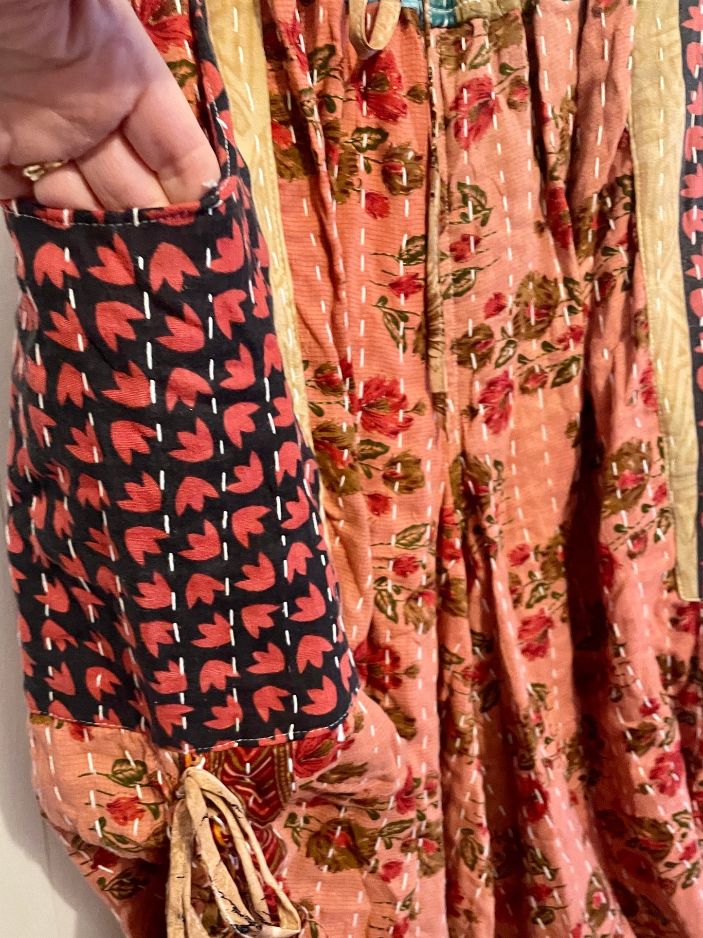 Vintage Kantha Reversible Cinched Palazzo Pants