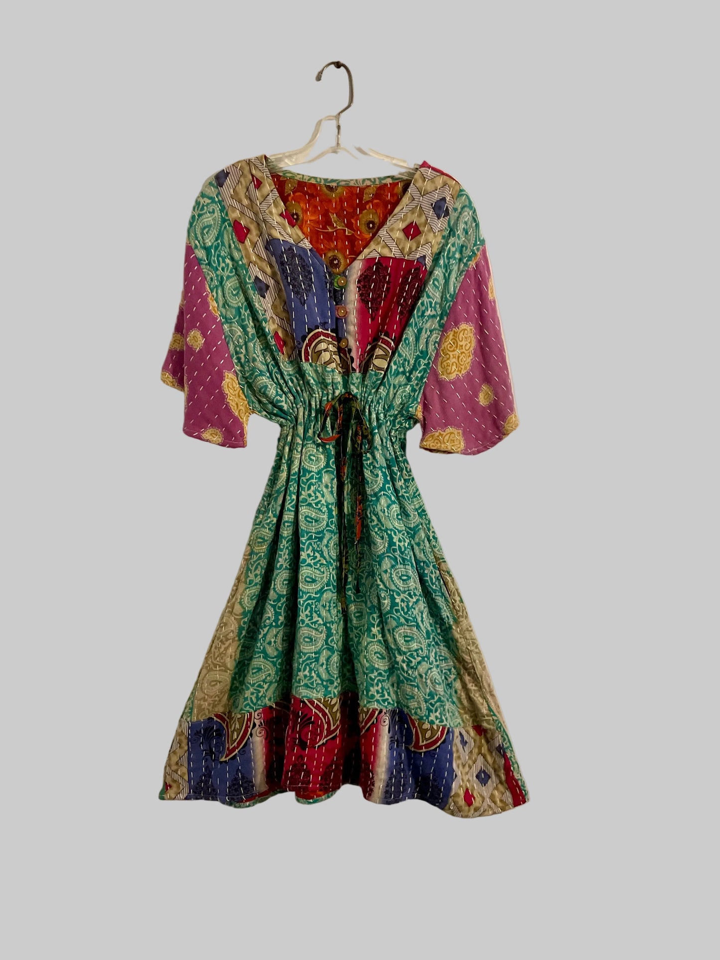 Vintage Reversible Kantha Flared Midi Dress