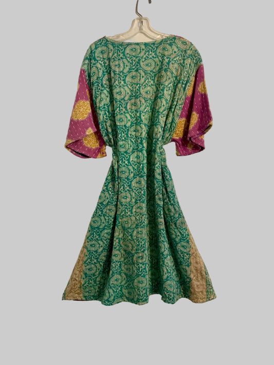 Vintage Reversible Kantha Flared Midi Dress