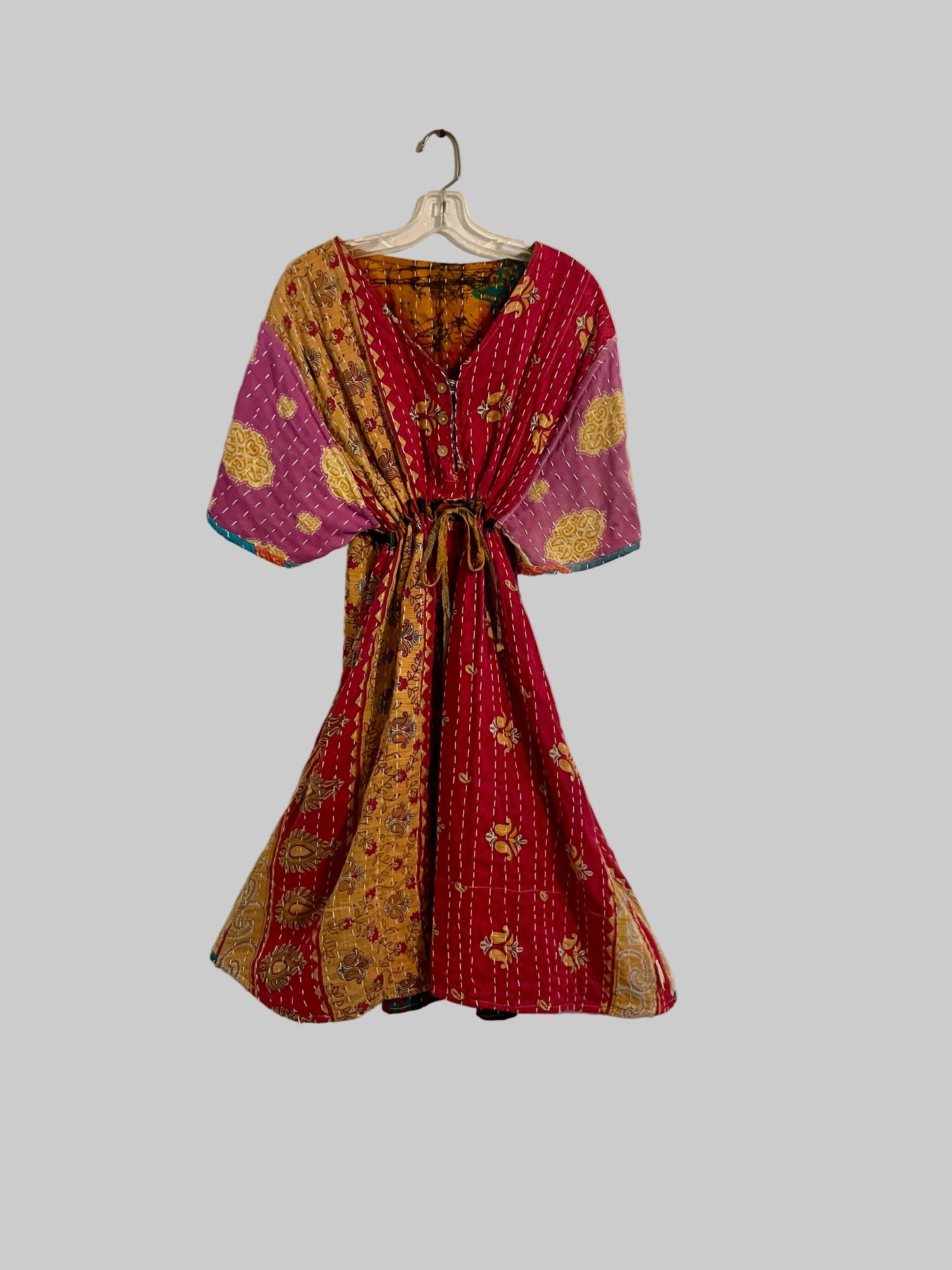 Vintage Reversible Kantha Flared Midi Dress