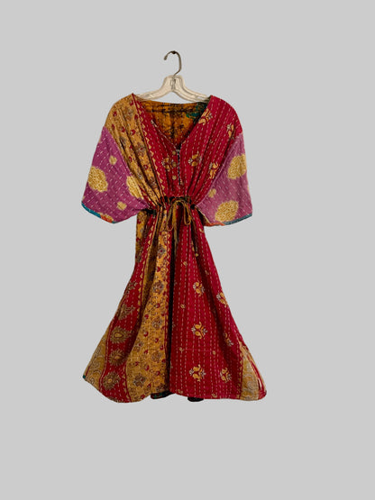 Vintage Reversible Kantha Flared Midi Dress