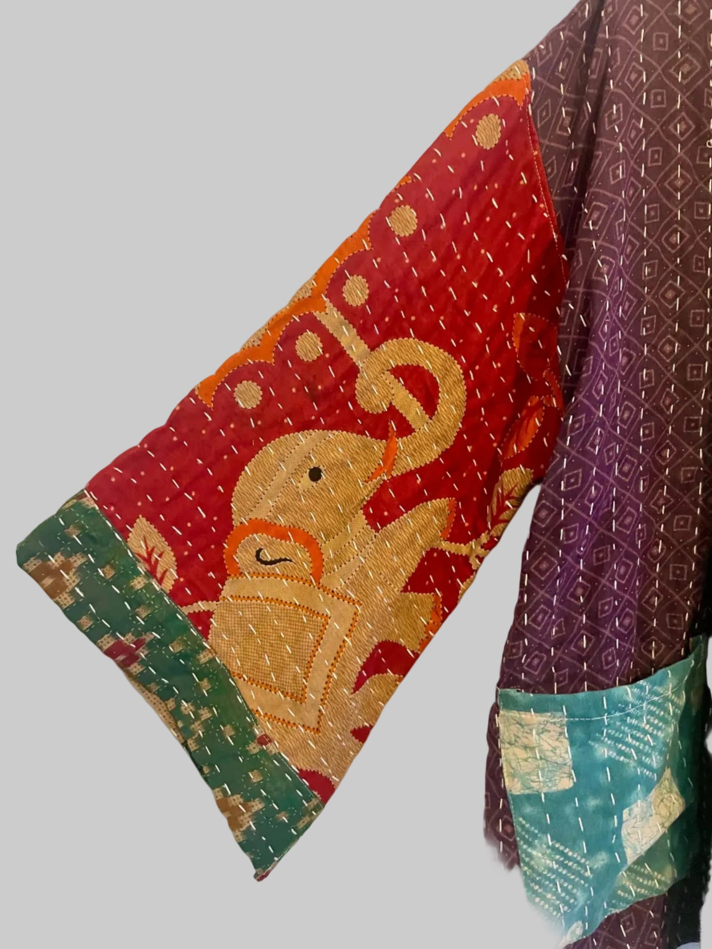 Vintage Reversible Kantha Hooded Jacket Unisex