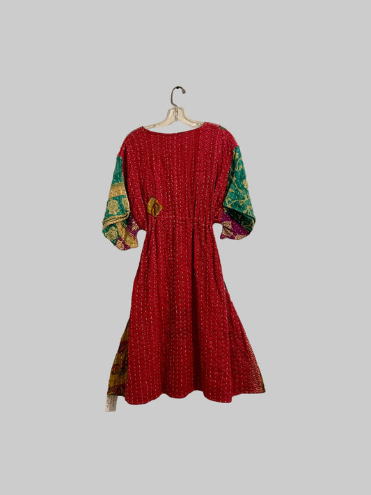 Vintage Reversible Kantha Flared Midi Dress
