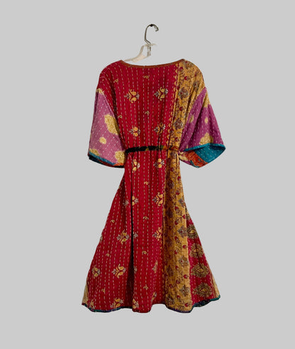 Vintage Reversible Kantha Flared Midi Dress